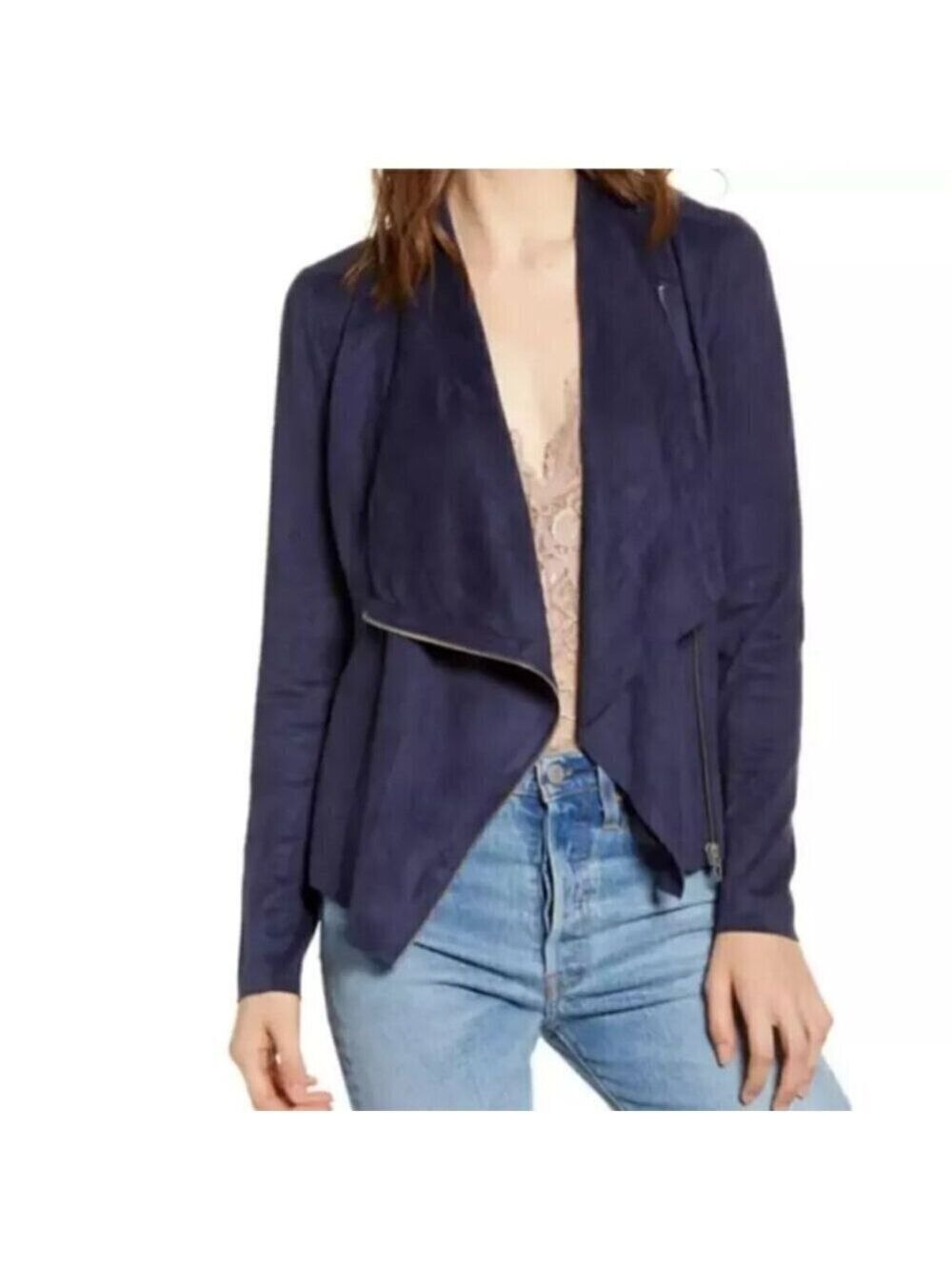 BLANK NYC | Drape Front Faux Suede Jacket navy sz S